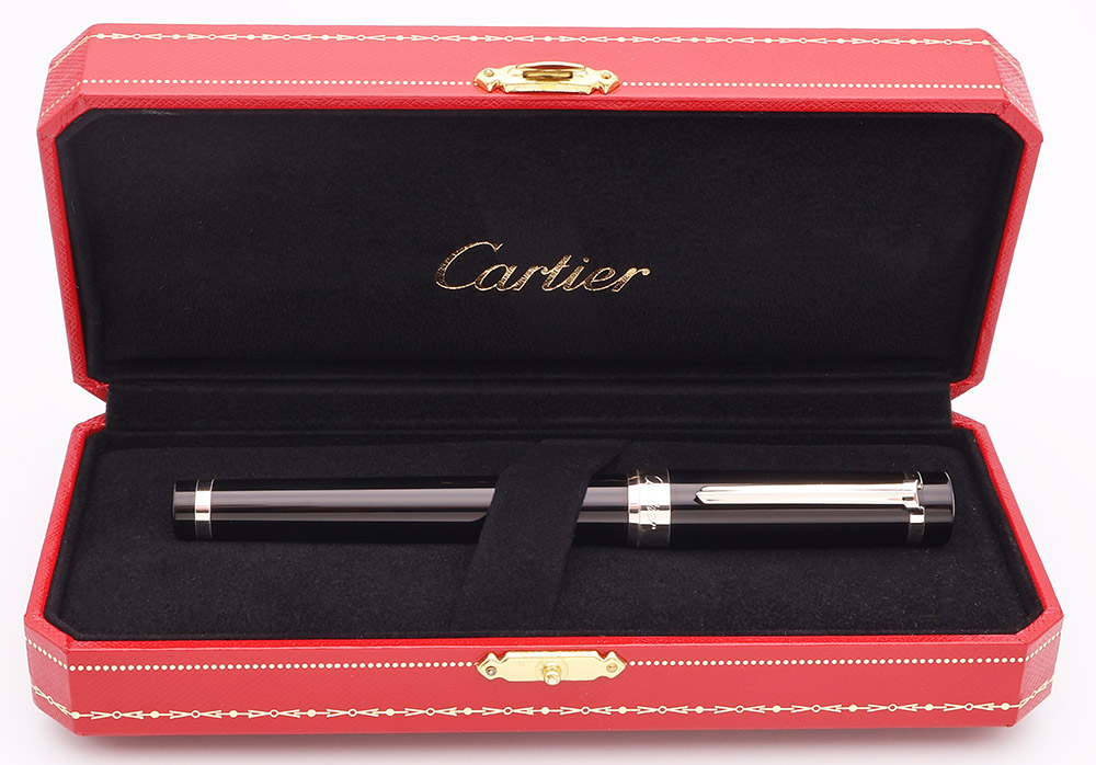 Pasha de Cartier Fountain Pen - Black w Platinum Trim, C/C, Medium